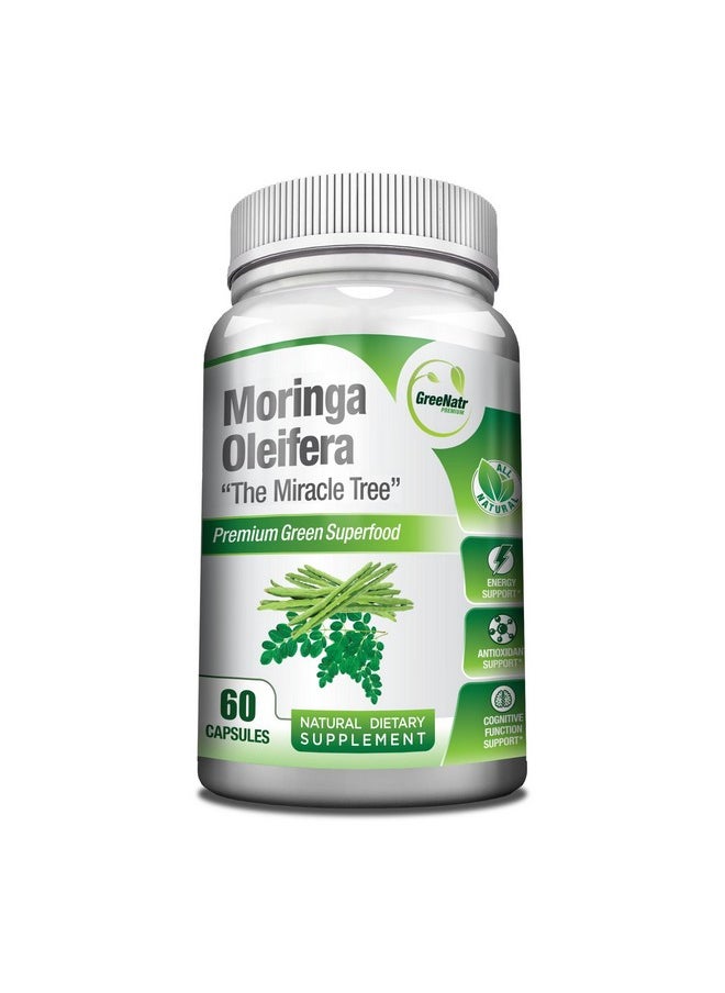 GreeNatr - Pure Moringa Oleifera Leaf Extract Veggie Capsules1000 Mg. Natural Herbal Supplement Energy And Metabolism Booster Mood Memory And Focus Enhancer. Premium Green Superfood. 60 Count - Image 1