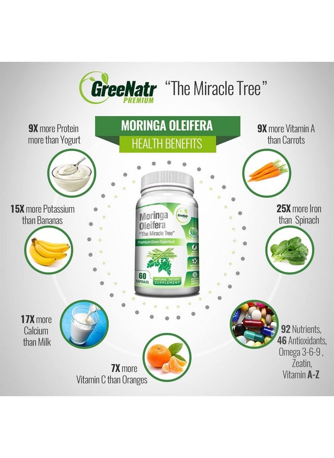 GreeNatr - Pure Moringa Oleifera Leaf Extract Veggie Capsules1000 Mg. Natural Herbal Supplement Energy And Metabolism Booster Mood Memory And Focus Enhancer. Premium Green Superfood. 60 Count - Image 1