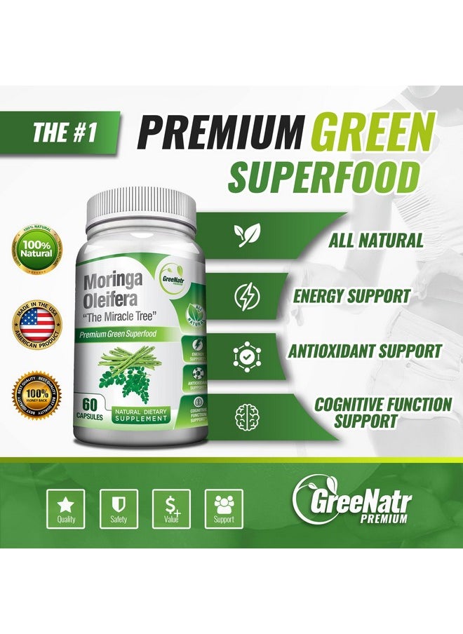 GreeNatr - Pure Moringa Oleifera Leaf Extract Veggie Capsules1000 Mg. Natural Herbal Supplement Energy And Metabolism Booster Mood Memory And Focus Enhancer. Premium Green Superfood. 60 Count - Image 1