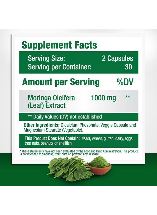 GreeNatr - Pure Moringa Oleifera Leaf Extract Veggie Capsules1000 Mg. Natural Herbal Supplement Energy And Metabolism Booster Mood Memory And Focus Enhancer. Premium Green Superfood. 60 Count - Image 1