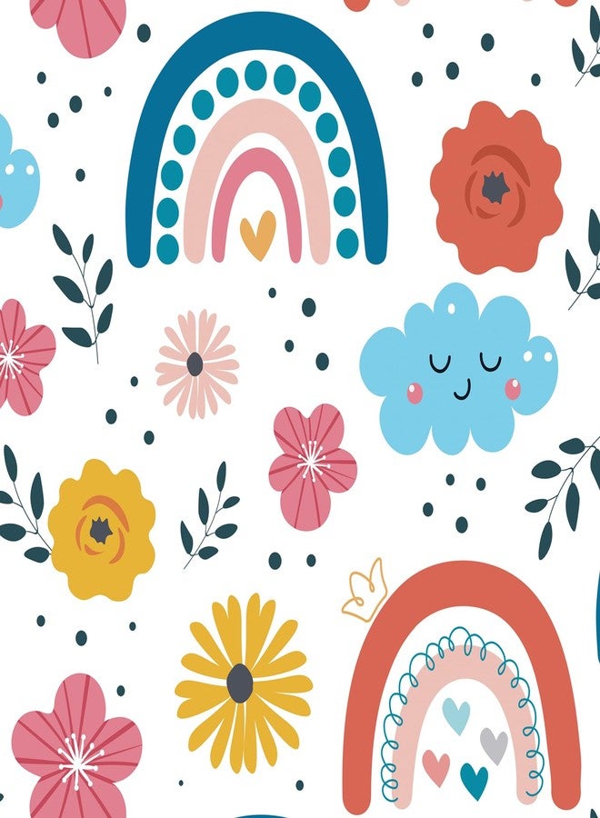 VaryPaper 17.7''x78.7'' Cute Floral Rainbow Wallpaper Peel and Stick Kids Wallpaper Waterproof Decorative Floral Contact Paper Self Adhesive Removable Wall Paper for Nursery Bedroom Bathroom Classroom - Image 1