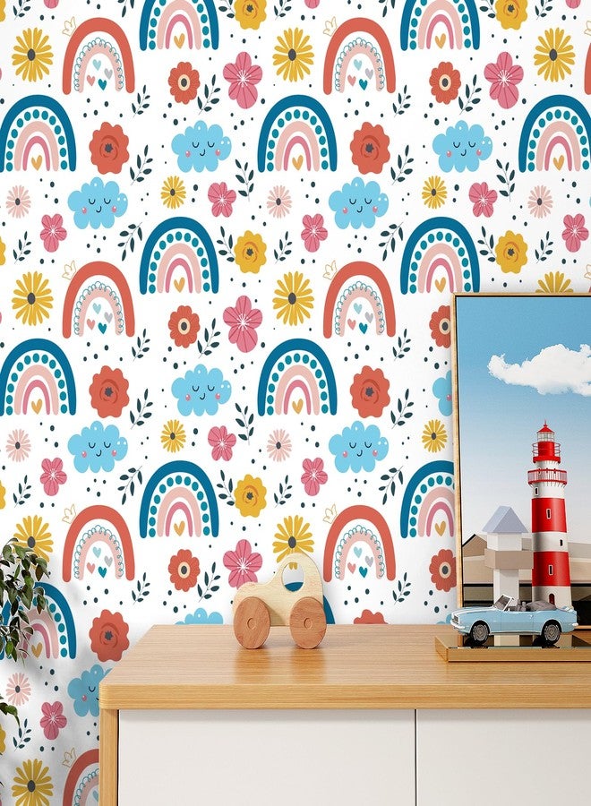 VaryPaper 17.7''x78.7'' Cute Floral Rainbow Wallpaper Peel and Stick Kids Wallpaper Waterproof Decorative Floral Contact Paper Self Adhesive Removable Wall Paper for Nursery Bedroom Bathroom Classroom - Image 2