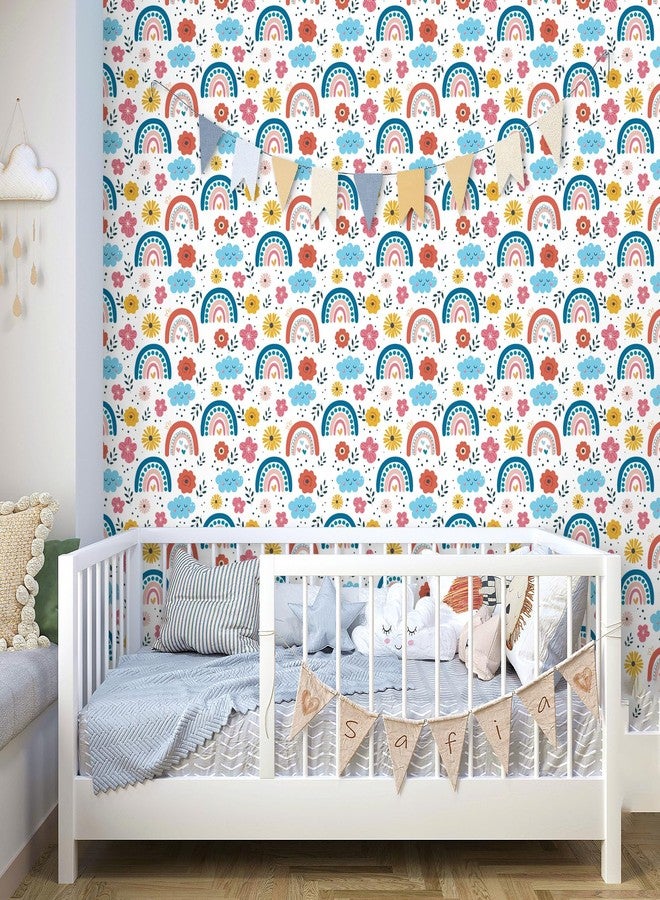VaryPaper 17.7''x78.7'' Cute Floral Rainbow Wallpaper Peel and Stick Kids Wallpaper Waterproof Decorative Floral Contact Paper Self Adhesive Removable Wall Paper for Nursery Bedroom Bathroom Classroom - Image 3