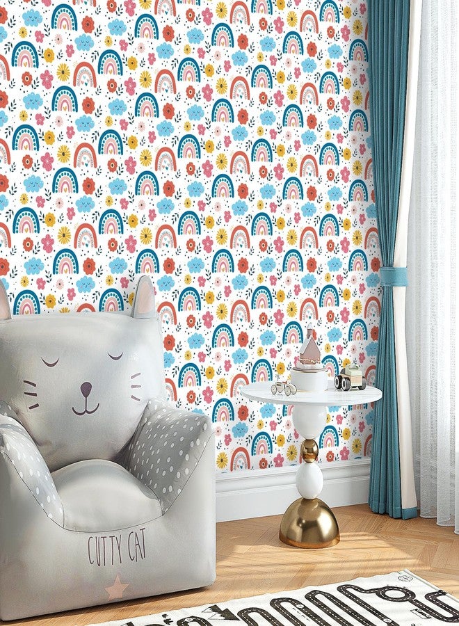 VaryPaper 17.7''x78.7'' Cute Floral Rainbow Wallpaper Peel and Stick Kids Wallpaper Waterproof Decorative Floral Contact Paper Self Adhesive Removable Wall Paper for Nursery Bedroom Bathroom Classroom - Image 4