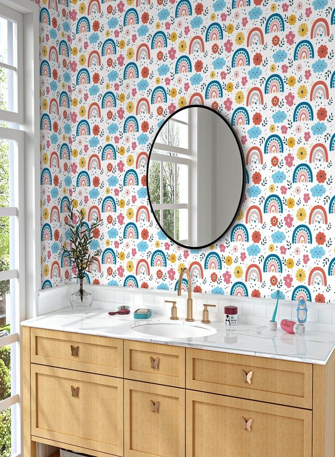 VaryPaper 17.7''x78.7'' Cute Floral Rainbow Wallpaper Peel and Stick Kids Wallpaper Waterproof Decorative Floral Contact Paper Self Adhesive Removable Wall Paper for Nursery Bedroom Bathroom Classroom - Image 5