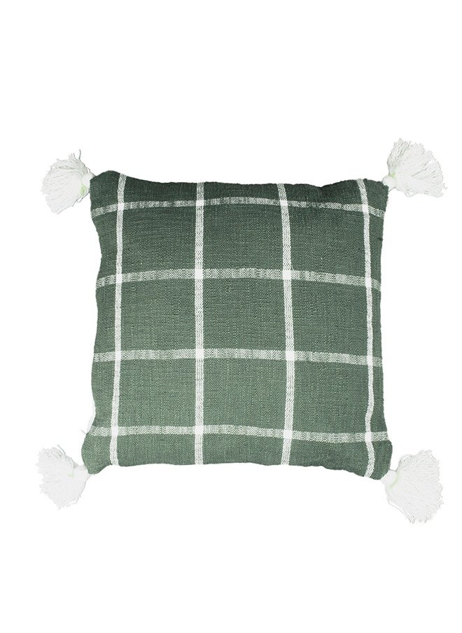N & H Jute and Cotton Woven Square Shaped Cushion with Tassle 16 x 16 inches for Living Room Sofa (Checkered Pattern, Olive Green)  - Image 4