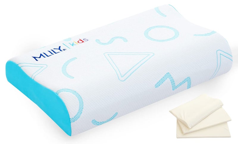 MLILY Kids Pillow for Sleeping, Adjustable Kids Memory Foam Pillow for Bed Set, Breathable and Cooling Pillows for Kids Boy Girl, CertiPUR-US Certified, 12x20 Inch, Blue - Image 1