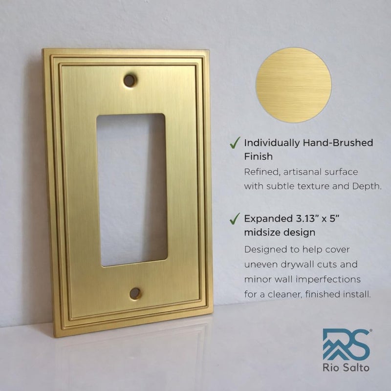 Rio Salto Imperial Collection Brushed Brass Gold Rocker Light Switch Plate, 1-Gang 5" x 3.13" Midsize Metal Wall Plates Light Switch Plate, Heavy-Gauge Decorative Luxury Premium Wall Plate - Image 4