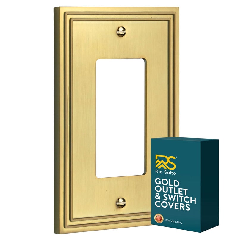 Rio Salto Imperial Collection Brushed Brass Gold Rocker Light Switch Plate, 1-Gang 5" x 3.13" Midsize Metal Wall Plates Light Switch Plate, Heavy-Gauge Decorative Luxury Premium Wall Plate - Image 1