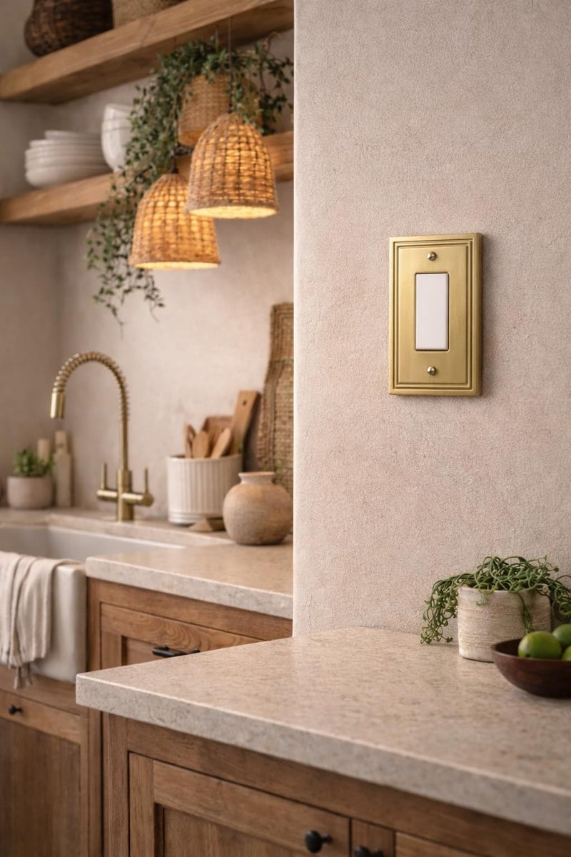 Rio Salto Imperial Collection Brushed Brass Gold Rocker Light Switch Plate, 1-Gang 5" x 3.13" Midsize Metal Wall Plates Light Switch Plate, Heavy-Gauge Decorative Luxury Premium Wall Plate - Image 3