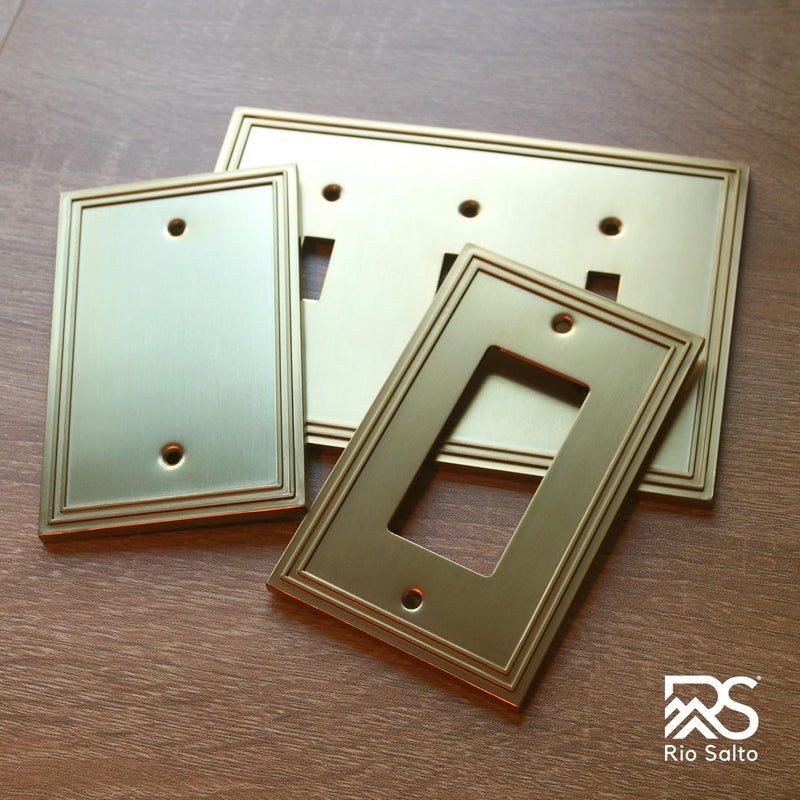 Rio Salto Imperial Collection Brushed Brass Gold Rocker Light Switch Plate, 1-Gang 5" x 3.13" Midsize Metal Wall Plates Light Switch Plate, Heavy-Gauge Decorative Luxury Premium Wall Plate - Image 5