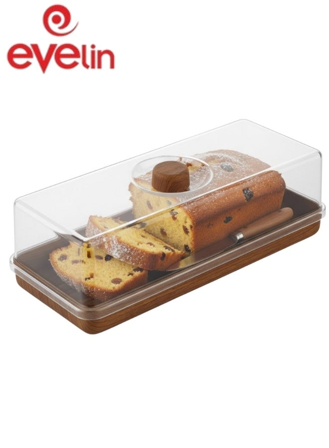 إيفيلين صينية تقديم الخبز والكعك المستطيلة مع غطاء – مقاس 39×16×13 سم– بني، بلاستيك مرن متين مقاوم للكسر والتشقق، آمنة من البكتيريا، تتحمل درجات حرارة من -40° إلى 185° فهرنهايت، مناسبة للفريزر والغسالة، لتقديم الكعك، الحلويات، المعجنات، الخبز والحلويات المتنوعة في المنزل، الحفلات والمناسبات، جزء من مجموعة متكاملة من أواني تقديم أنيقة ومتناسقة - Image 1