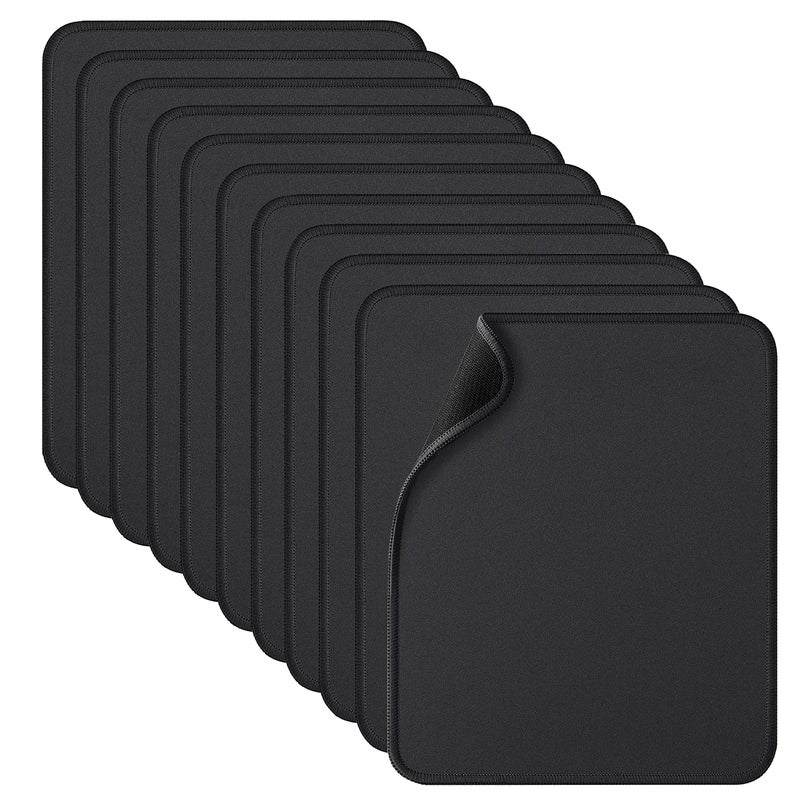 Zhithink 11 Pack Mouse Pad with Reinforced Stitching Edge, Washable Mousepad with Grippy Non-Slip Rubber Base, 0.12 Inch Thick Smooth Tracks Computer Mouse Pads Bulk for Desk, Black, 10.2x8.2 Inch - Image 1