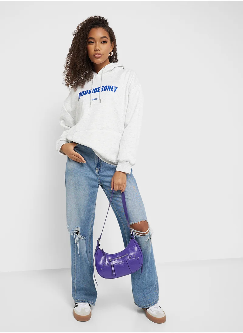 Ginger Hooded Oversized Embroidered Slogan Sweatshirt
