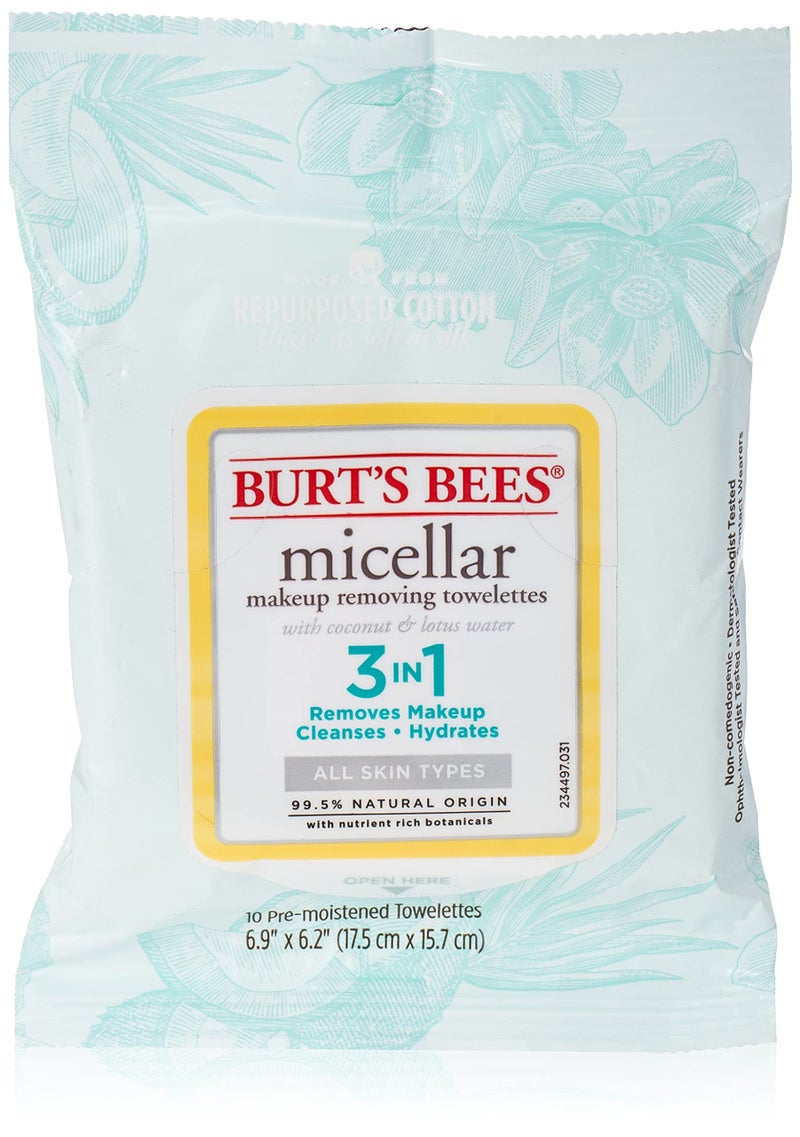 Burt's Bees Burt's Bees Burts Bees Micellar Makeup Removing Towelettes - Coconut & Lotus Water, 10 Count (Pack of 1) 