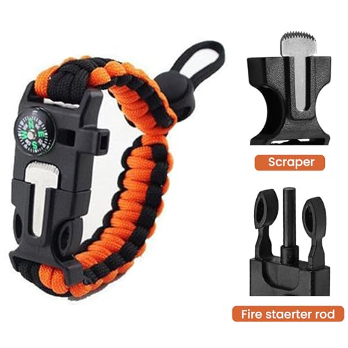 HACER Compass Lifeline Fire Stick Escape Rope Mountaineering Survival Training in The Fields Hand Strap Bracelet for Unisex Adult - Black & Orange - Image 3