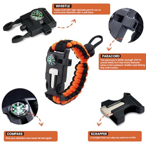 HACER Compass Lifeline Fire Stick Escape Rope Mountaineering Survival Training in The Fields Hand Strap Bracelet for Unisex Adult - Black & Orange - Image 2
