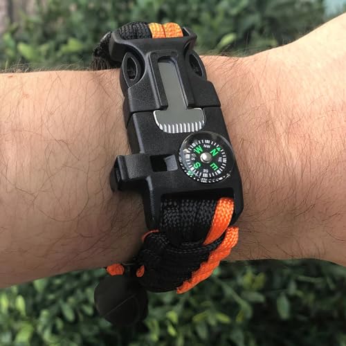 HACER Compass Lifeline Fire Stick Escape Rope Mountaineering Survival Training in The Fields Hand Strap Bracelet for Unisex Adult - Black & Orange - Image 4