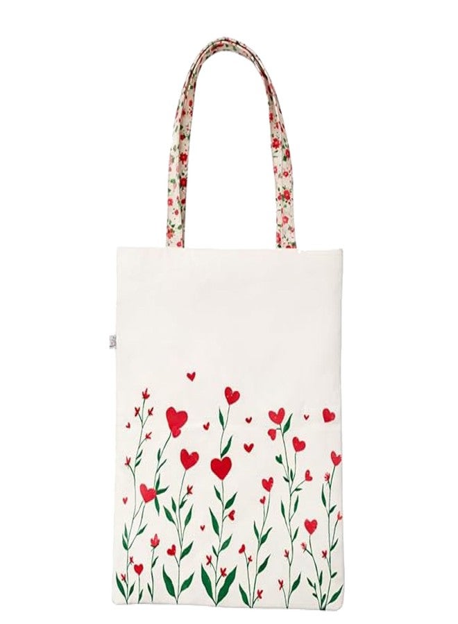 wizmo Canvas Tote Bag for Women, Tote Bags for Girls, Grocery Shopping Cloth Bags Heart Flower Tote Bag with Zipper, Cotton Canvas Bag Gift for Teen Girls, Zippered Canvas Bag for Shopping Work Grocery - Image 1