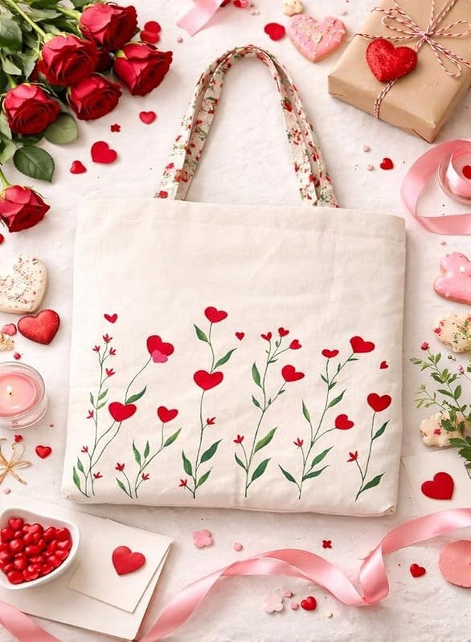 wizmo Canvas Tote Bag for Women, Tote Bags for Girls, Grocery Shopping Cloth Bags Heart Flower Tote Bag with Zipper, Cotton Canvas Bag Gift for Teen Girls, Zippered Canvas Bag for Shopping Work Grocery - Image 2