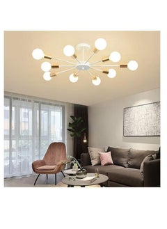 XiuWoo 10 Light Ceiling Light Adjustable Black Metal Ceiling Light Modern Industrial Chandelier Semi Flush Mount Ceiling Light for Living Room Bedroom Bulbs Not Included, white  - Image 3