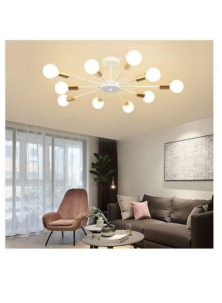 XiuWoo 10 Light Ceiling Light Adjustable Black Metal Ceiling Light Modern Industrial Chandelier Semi Flush Mount Ceiling Light for Living Room Bedroom Bulbs Not Included, white  - Image 3