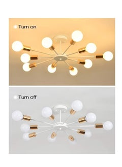 XiuWoo 10 Light Ceiling Light Adjustable Black Metal Ceiling Light Modern Industrial Chandelier Semi Flush Mount Ceiling Light for Living Room Bedroom Bulbs Not Included, white  - Image 4