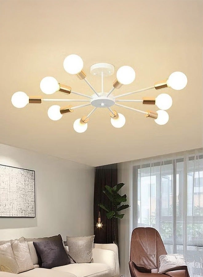 XiuWoo 10 Light Ceiling Light Adjustable Black Metal Ceiling Light Modern Industrial Chandelier Semi Flush Mount Ceiling Light for Living Room Bedroom Bulbs Not Included, white  - Image 1