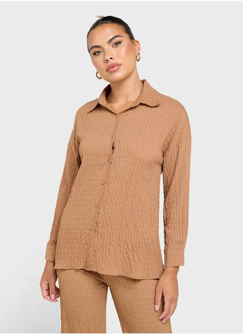 جينجر Textured Relaxed Fit Shirt & Pant Coord Set