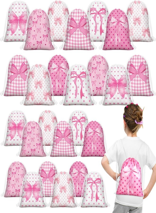 Lothee 30 Pcs Coquette Pink Bow Gift Bags Birthday Party Favor Supplies Goodie Candy Bags for Bachelorette Party Baby Shower Decorations Pink Drawstring Backpacks - Image 1