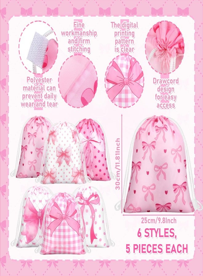 Lothee 30 Pcs Coquette Pink Bow Gift Bags Birthday Party Favor Supplies Goodie Candy Bags for Bachelorette Party Baby Shower Decorations Pink Drawstring Backpacks - Image 3