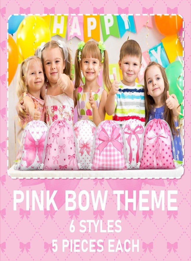 Lothee 30 Pcs Coquette Pink Bow Gift Bags Birthday Party Favor Supplies Goodie Candy Bags for Bachelorette Party Baby Shower Decorations Pink Drawstring Backpacks - Image 4