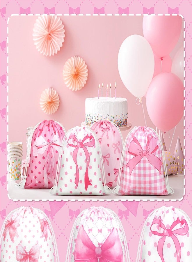 Lothee 30 Pcs Coquette Pink Bow Gift Bags Birthday Party Favor Supplies Goodie Candy Bags for Bachelorette Party Baby Shower Decorations Pink Drawstring Backpacks - Image 5