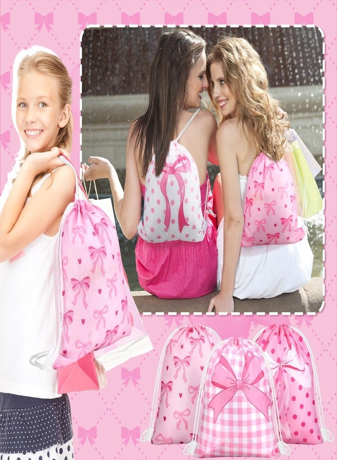 Lothee 30 Pcs Coquette Pink Bow Gift Bags Birthday Party Favor Supplies Goodie Candy Bags for Bachelorette Party Baby Shower Decorations Pink Drawstring Backpacks - Image 2