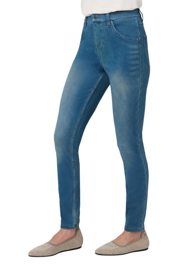 HUE Women's Ultra-Soft Denim High Rise Leggings | Ladies' Fashion Jean Leggings, Windsor Blue Wash, 2X - Image 4