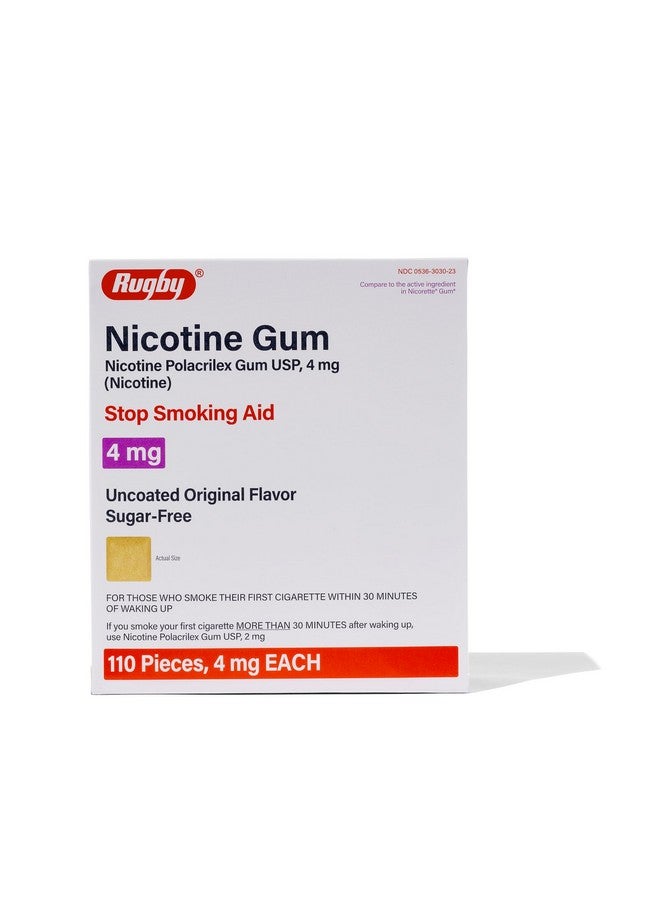 RUGBY LABORATORIES Rugby Polacrilex 4mg Nicotine Gum - Smoking and Vaping Quitting Aid - Sugar-Free - 110 Count - Original  - Image 1
