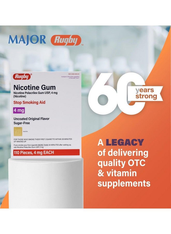 RUGBY LABORATORIES Rugby Polacrilex 4mg Nicotine Gum - Smoking and Vaping Quitting Aid - Sugar-Free - 110 Count - Original  - Image 2