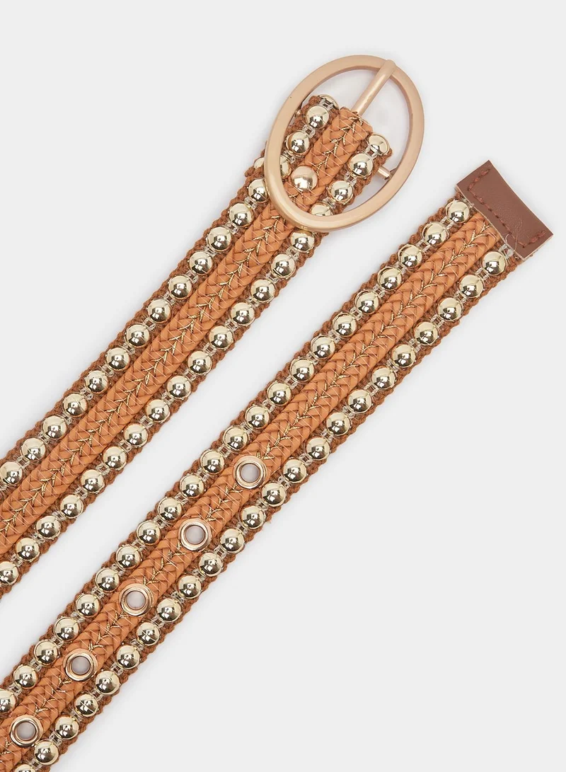 Styli Studded Belt With Buckle Closure