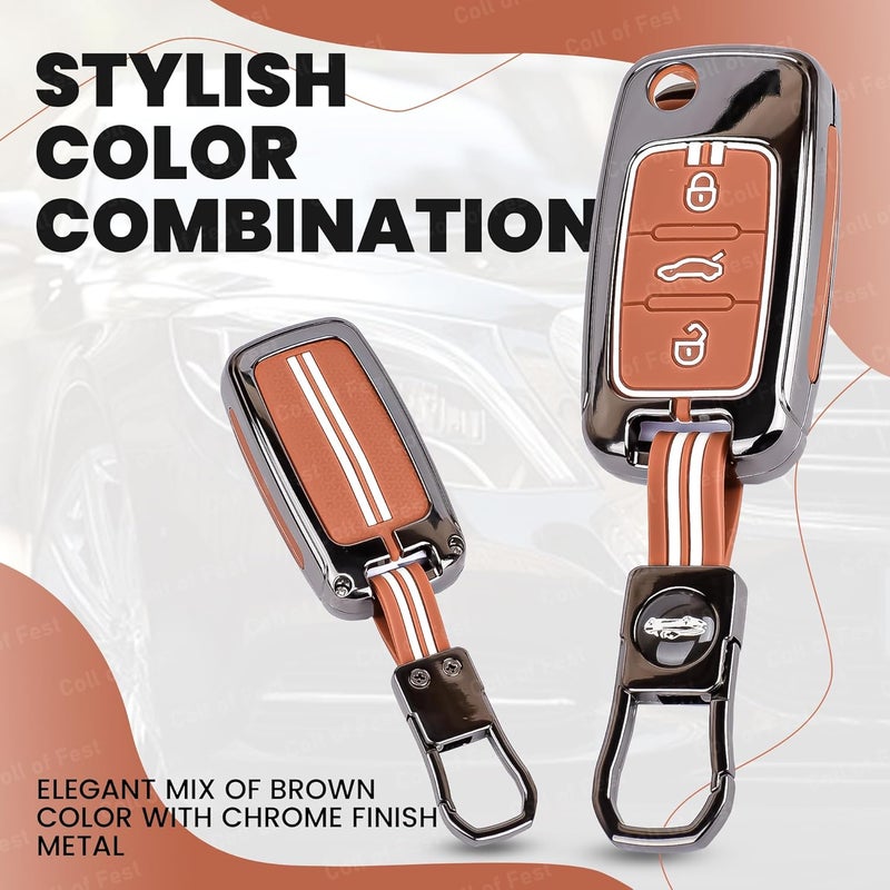 Coll of Fest Car Key Cover Compatible with Polo Vento Jetta Ameo Passat and Skoda Rapid Laura Superb Octavia Fabia Yeti 3-Button Smart Flip Key (Chrome Metal Silicone) - Image 5