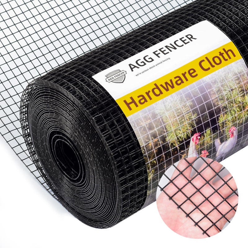 AggFencer 16in x 10ft Black Hardware Cloth 12 inch 19Ga PVC Coated Wire Mesh Vinyl Coated Fence Welded Metal Chicken Wire Fencing Roll Garden Plant Fencing for Chicken Coop and Home Improvement