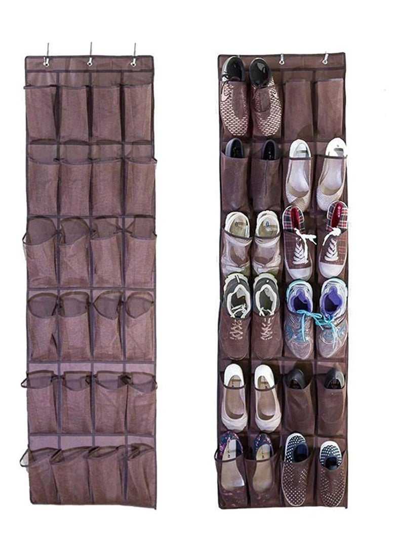 BLOOMING TIME 24-Pocket Shoe Bag Door Hanging Organizer Brown - Image 1