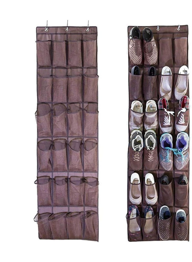BLOOMING TIME 24-Pocket Shoe Bag Door Hanging Organizer Brown - Image 2