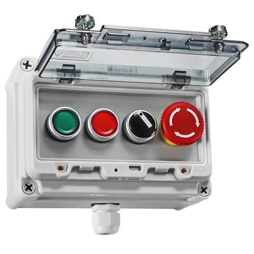 Manesi Push Button Switch IP67 Outdoor Waterproof Button Switch Box Emergency Stop Button Switch,Red/Green Instantaneous Button Switch and Selection Switch with Protective Cover Anti-Misoperation Switch - Image 1