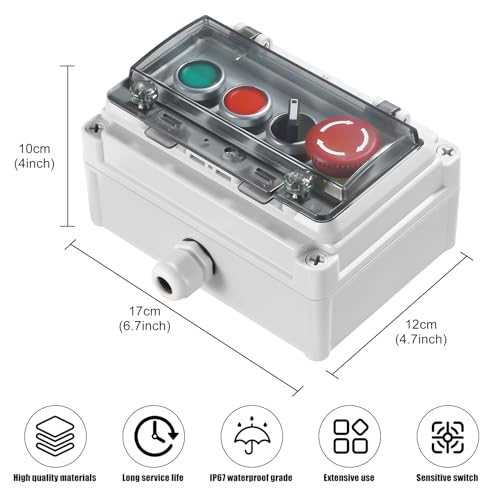Manesi Push Button Switch IP67 Outdoor Waterproof Button Switch Box Emergency Stop Button Switch,Red/Green Instantaneous Button Switch and Selection Switch with Protective Cover Anti-Misoperation Switch - Image 2