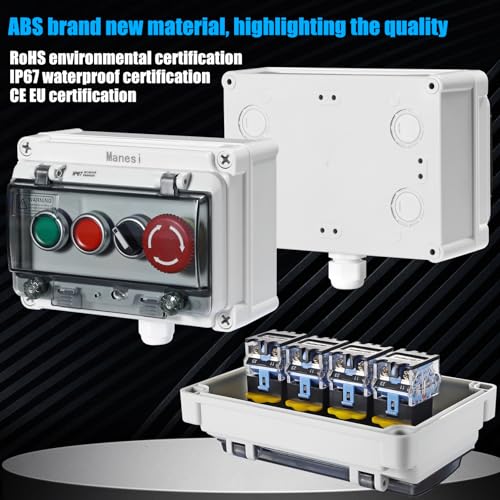 Manesi Push Button Switch IP67 Outdoor Waterproof Button Switch Box Emergency Stop Button Switch,Red/Green Instantaneous Button Switch and Selection Switch with Protective Cover Anti-Misoperation Switch - Image 4