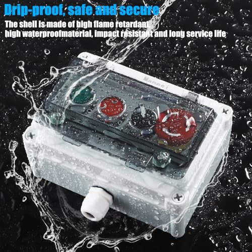 Manesi Push Button Switch IP67 Outdoor Waterproof Button Switch Box Emergency Stop Button Switch,Red/Green Instantaneous Button Switch and Selection Switch with Protective Cover Anti-Misoperation Switch - Image 3