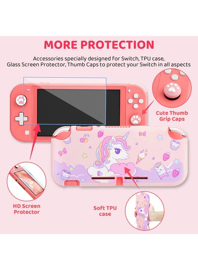 GLDRAM Carrying Case Bundle for Nintendo Switch Lite Case Cute, Pink Travel Case Kit with Soft TPU Cover, Glass Screen Protector, Thumb Grip Caps, Shoulder Strap for Girls, Full Protection( for - Image 3