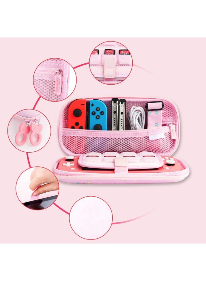 GLDRAM Carrying Case Bundle for Nintendo Switch Lite Case Cute, Pink Travel Case Kit with Soft TPU Cover, Glass Screen Protector, Thumb Grip Caps, Shoulder Strap for Girls, Full Protection( for - Image 2