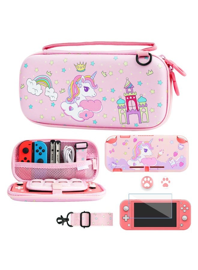 GLDRAM Carrying Case Bundle for Nintendo Switch Lite Case Cute, Pink Travel Case Kit with Soft TPU Cover, Glass Screen Protector, Thumb Grip Caps, Shoulder Strap for Girls, Full Protection( for - Image 1