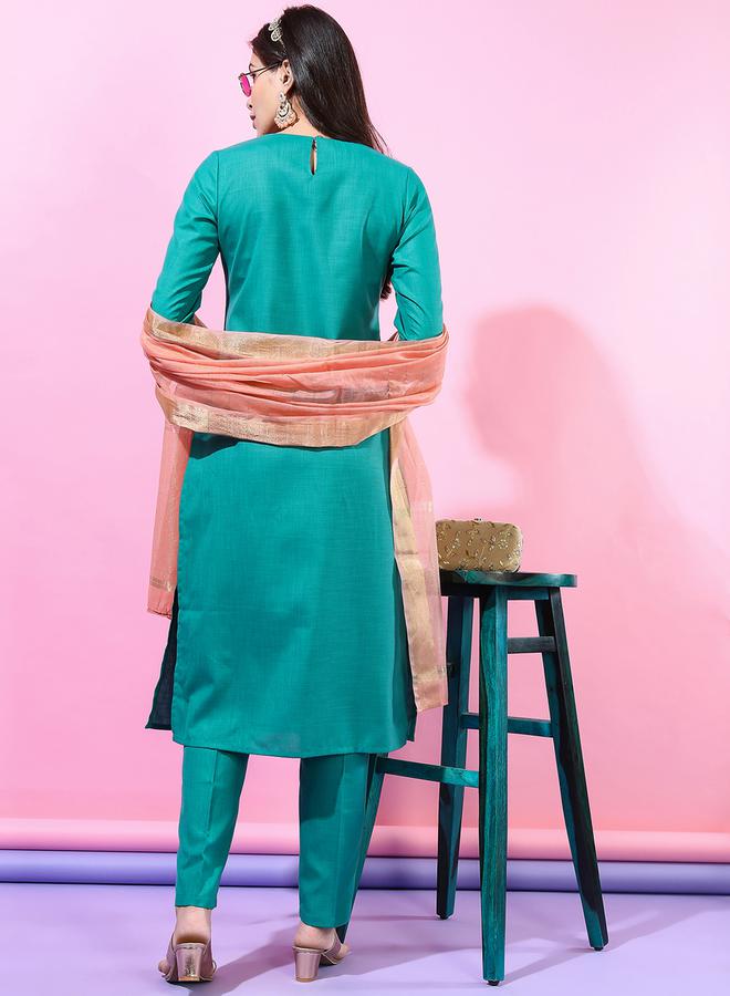 Vishudh Women Embroidered Kurta Set with Trousers and Dupatta by Styli  - Image 3